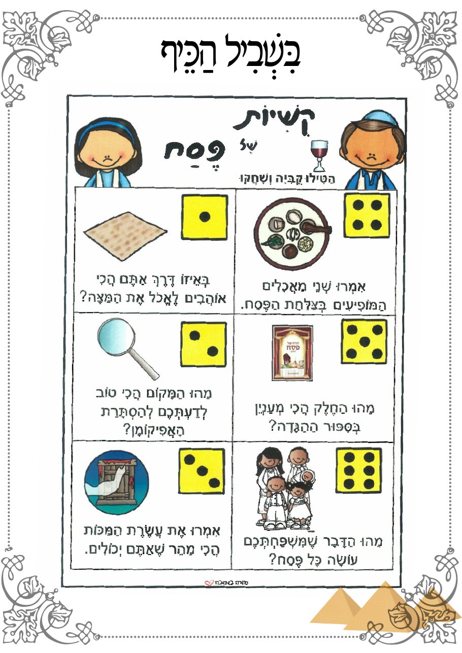משחק קובייה עם שאלות על פסח