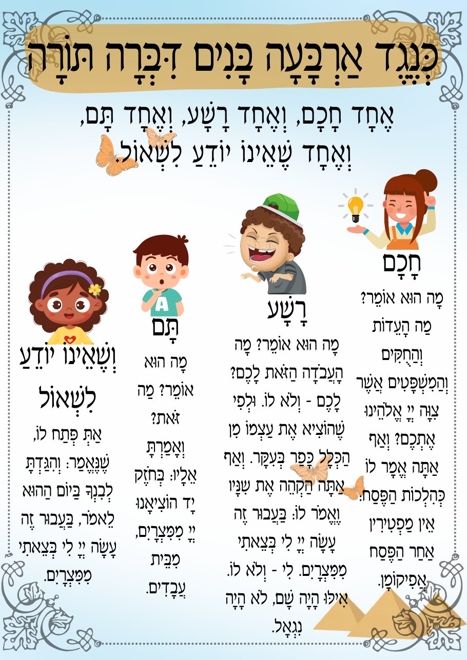 עמוד ארבעת הבנים עם איורים לכל בן